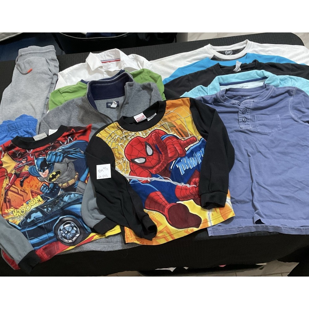 Mixed Brands Outfit Lot Boys 6/7 Batman Spider-Man Dino Shirts Pants 12pc